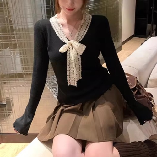 3色／レースリボンネックメロウトップス ・73084