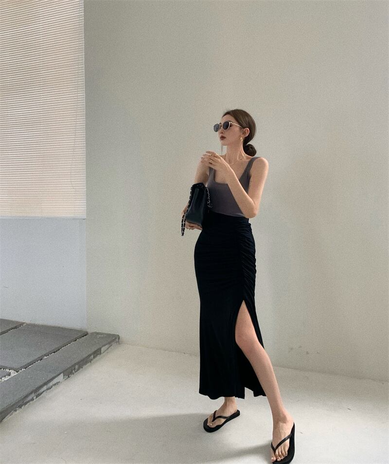 スカート ハイウェストウェストサマースタイルブラック 夏物 ブラックストロベリース1733721683