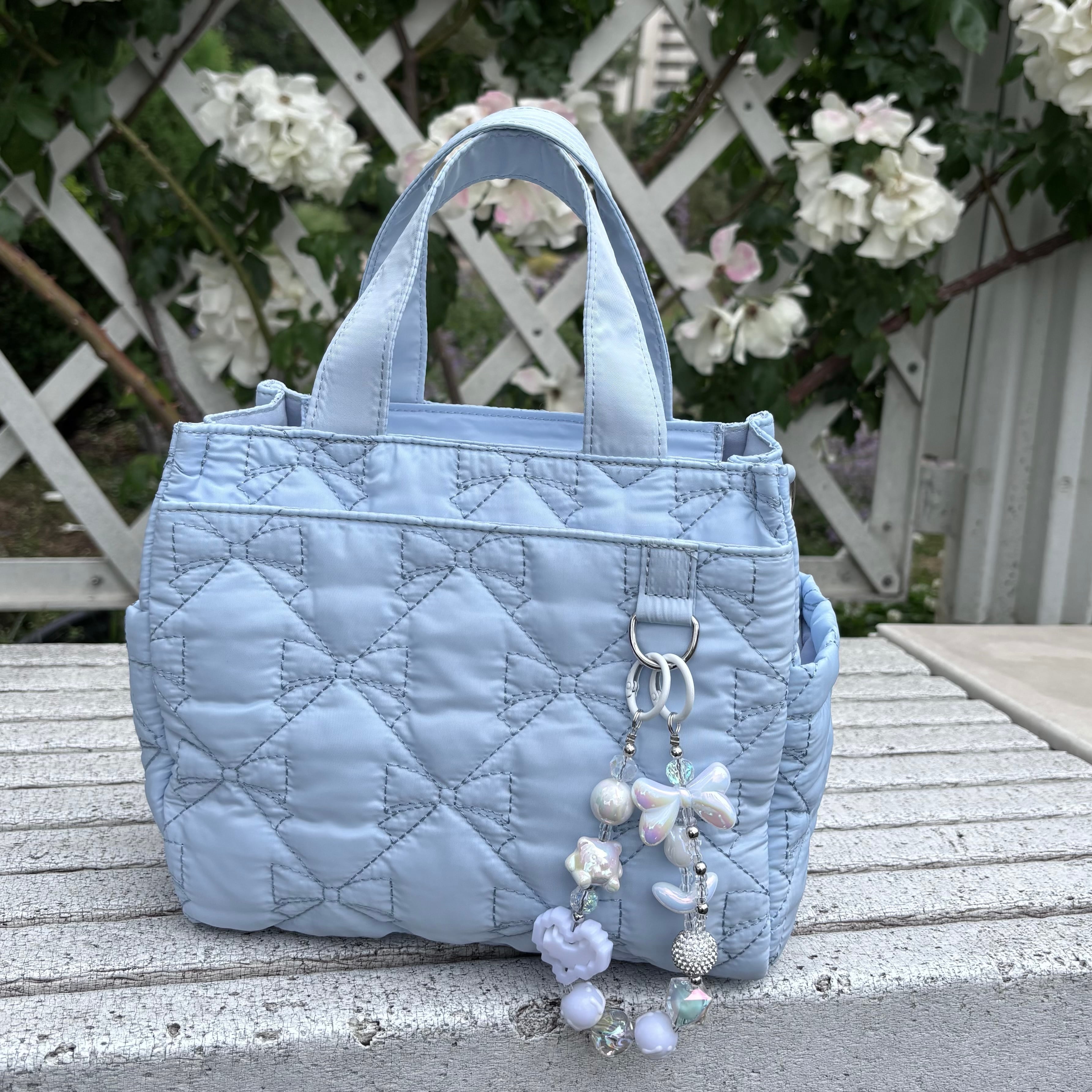 &chouette フリル 推し活 痛バッグ ダルブルー ぬいバッグ 痛バッグ 推し活 2wayリボンキルティングフリルトート