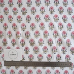 ブロックプリント生地【50cm単位】インド綿 小花柄 白×ピンク×カーキ #56810-WT1