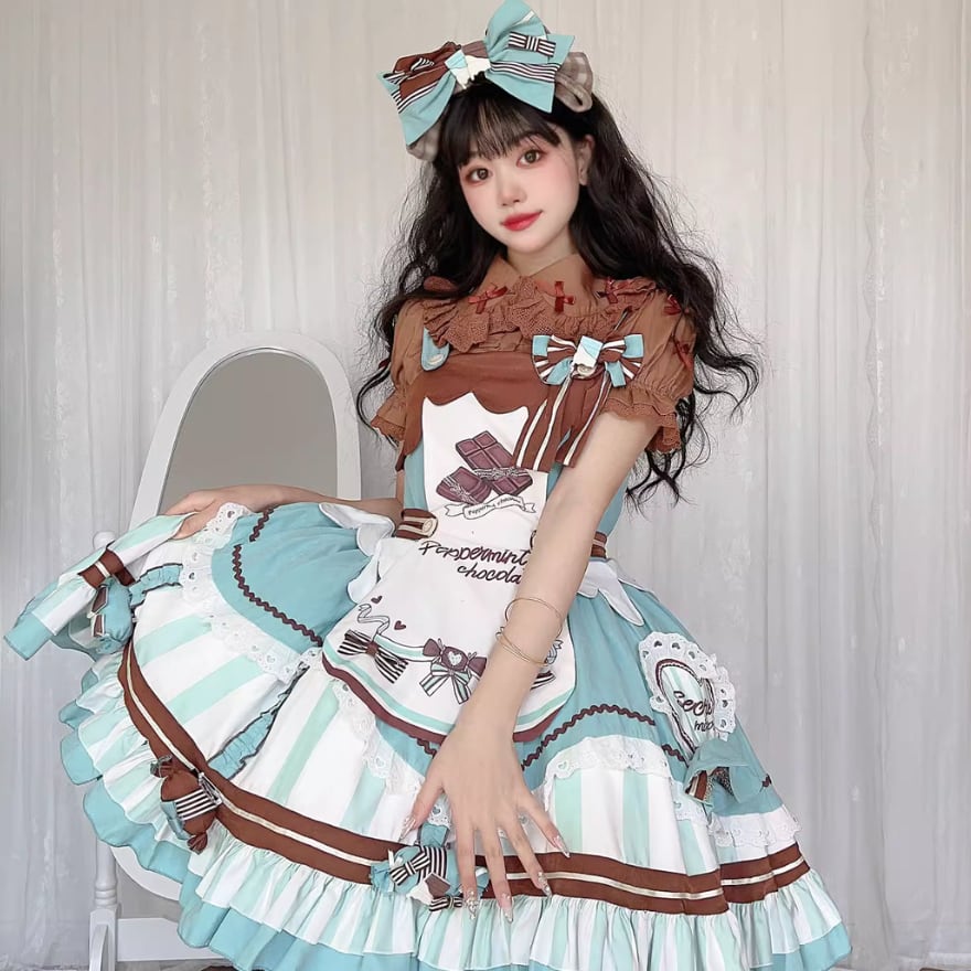 ハンドメイドチョコミントフリルツイン