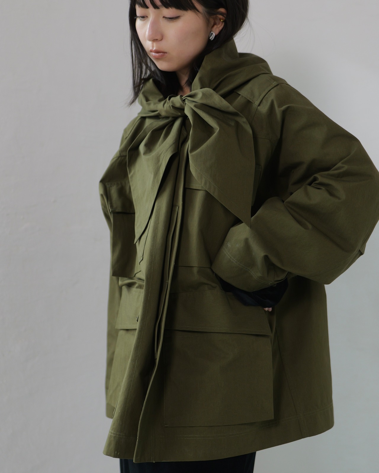 i’m here - Haoli Military Jacket :Khaki|フードストールドッキング/2WAY/ウェザークロス 入荷予定:2026.01.17(M 1点)