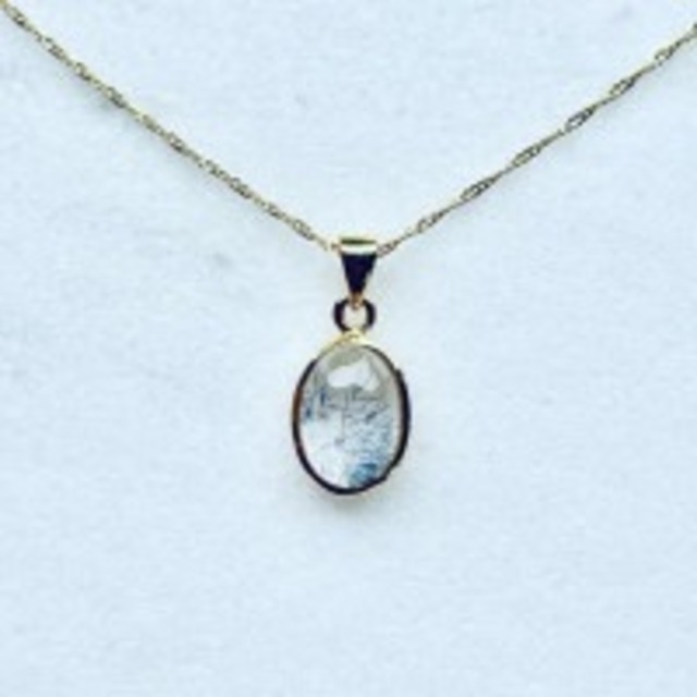 【レア】【超美石】デュモルチェライトイン　クォーツ　ペンダント（チェーンつき）　3072