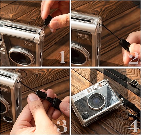 Rieibi FUJIFILM instax mini Evo透明ケース,ショルダーストラップ付き