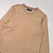 TOMMY HILFIGER トミーヒルフィガー Vネック 長袖 Tシャツ M/うすだいだい色 メンズ