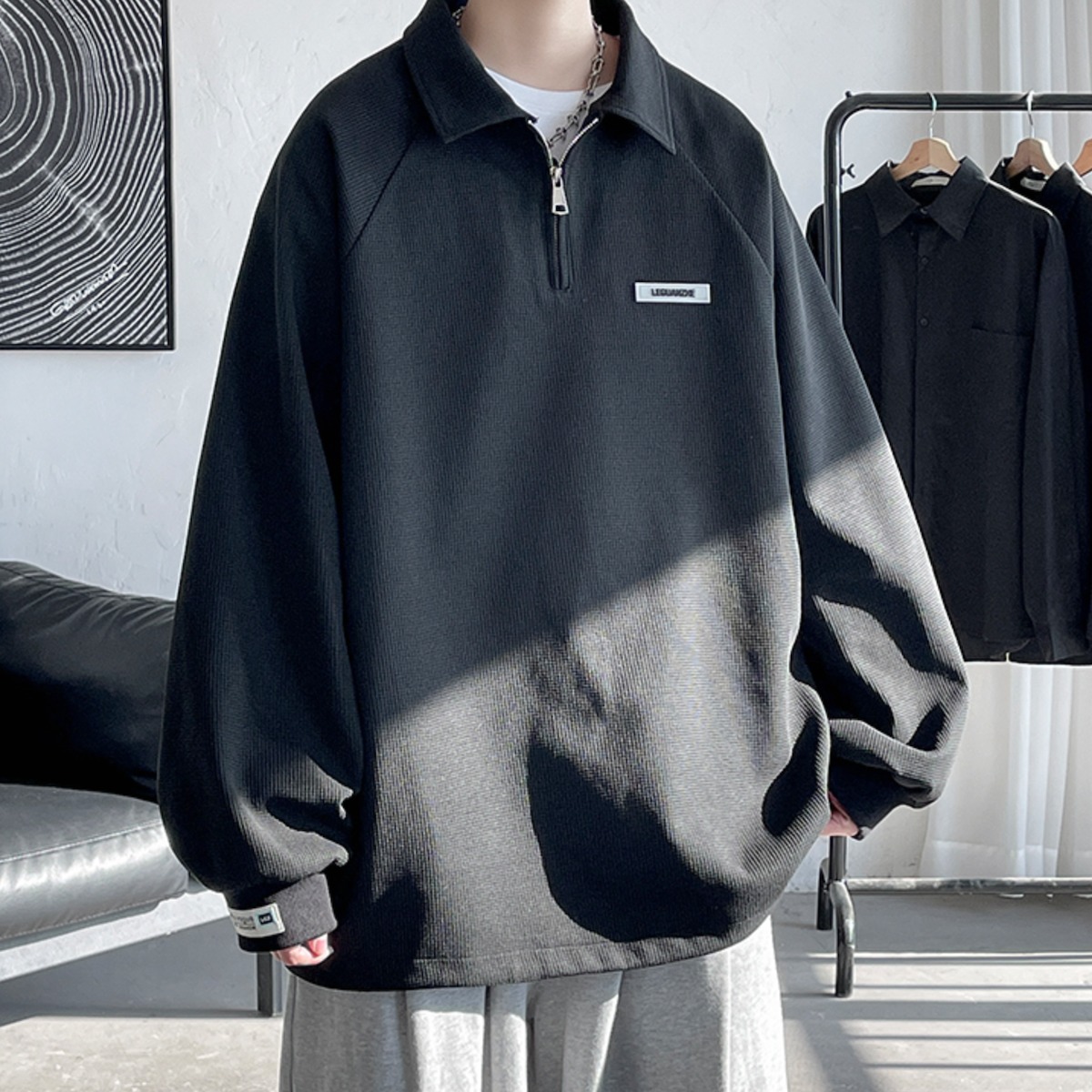 ハーフジップポロスウェットシャツ 韓国ファッション通販 Nosweat