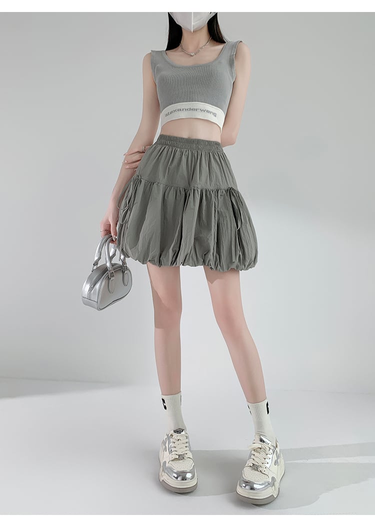 スカート ミニ丈 スカート バルーン リボン ふんわり ティアード く