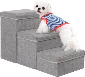 【人気】Uross 犬用階段 収納付き 3段 小型犬用 中型犬用 大型犬用 ペット用階段 ベッド用 耐荷重約30kg 老犬 猫用 犬 子犬用 階段 ソファー用ステップ (ライトグレー)