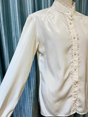 ivory lace frill  blouse with pearl button