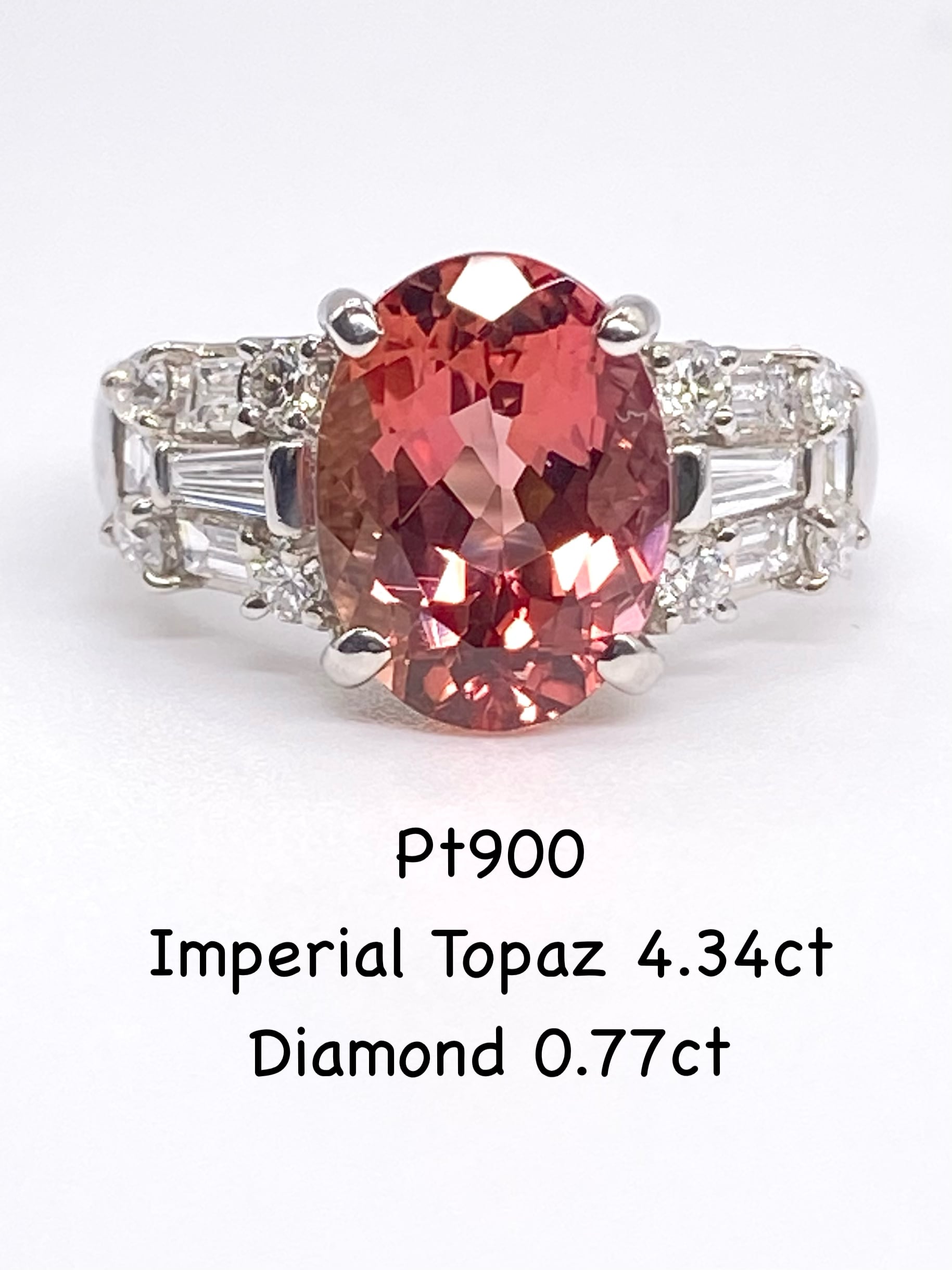 【年末年始SALE ~2026/1/5】《大粒ブラウンピンクx印象的なダイヤモザイク》インペリアルトパーズ 4.34ct / ダイヤモンド 計0.77ct Pt900 リング 12号【リフレッシュメント(新品仕上げ・補修・洗浄等済)】【3日以内返品可(※カード/キャリア決済の場合)】