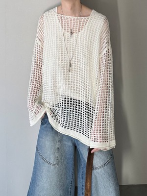crochet mesh loose pullover / white