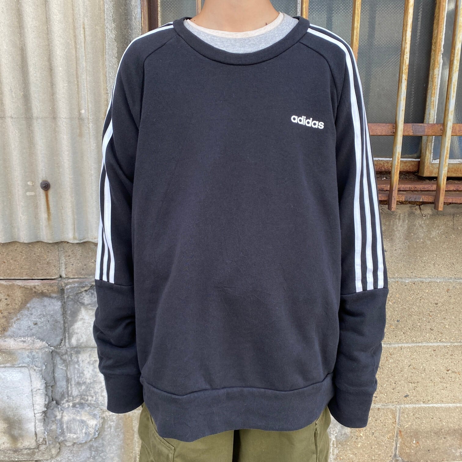 adidas アディダス ワンポイントロゴ 3ライン スウェット メンズXL 