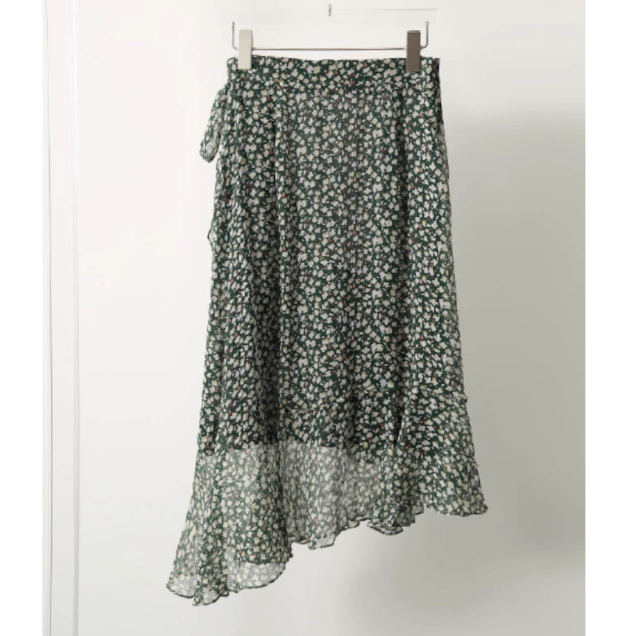 花柄ミモレ丈グリーンスカート W00886