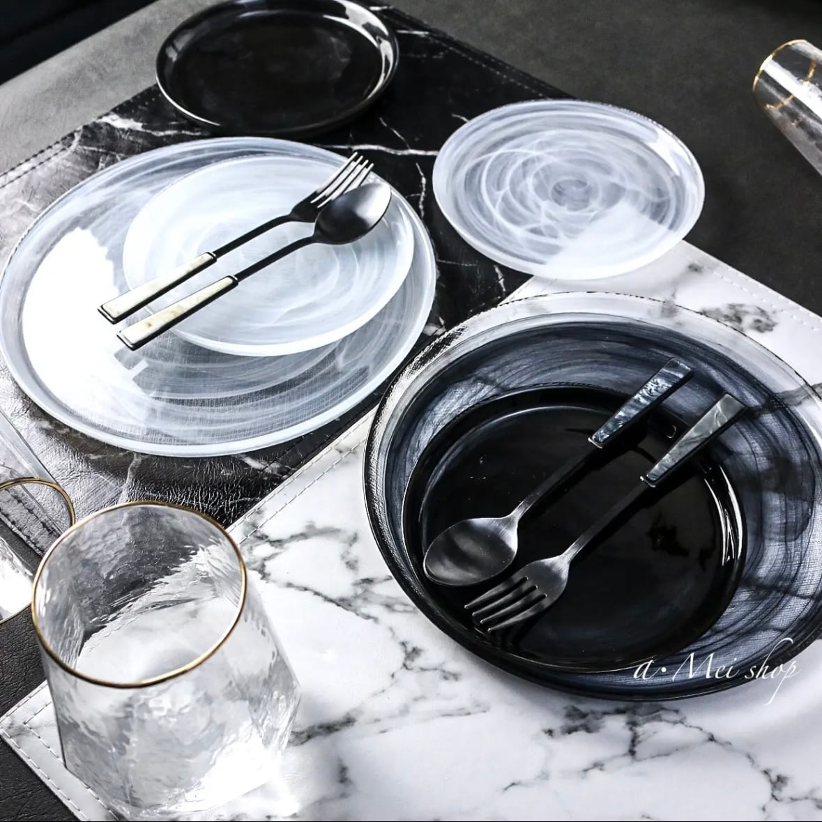 S2枚 or M1枚】マーブルガラスプレート【全2カラー】器 皿 食器