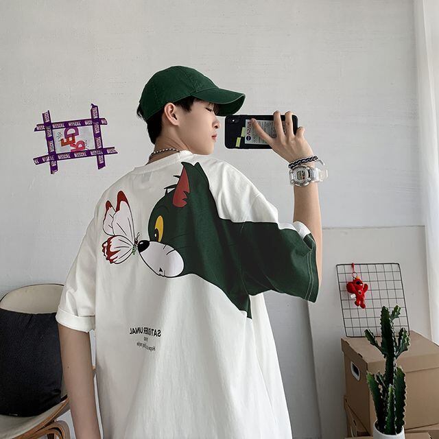 7色 Tシャツ プリント ロゴ 肩落ち オーバーサイズ ユニセックス 予約販売】Tシャツ 半袖 メンズ 落ち肩 キャラクター 可愛い