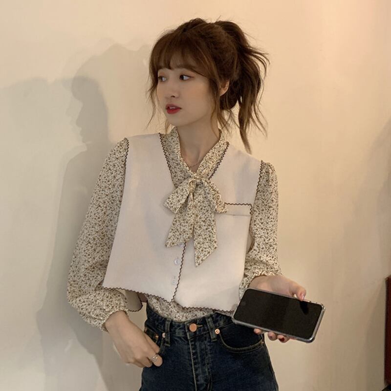 スプリングオータムショートVネックシャツ 春物 秋物 試着室84430816902