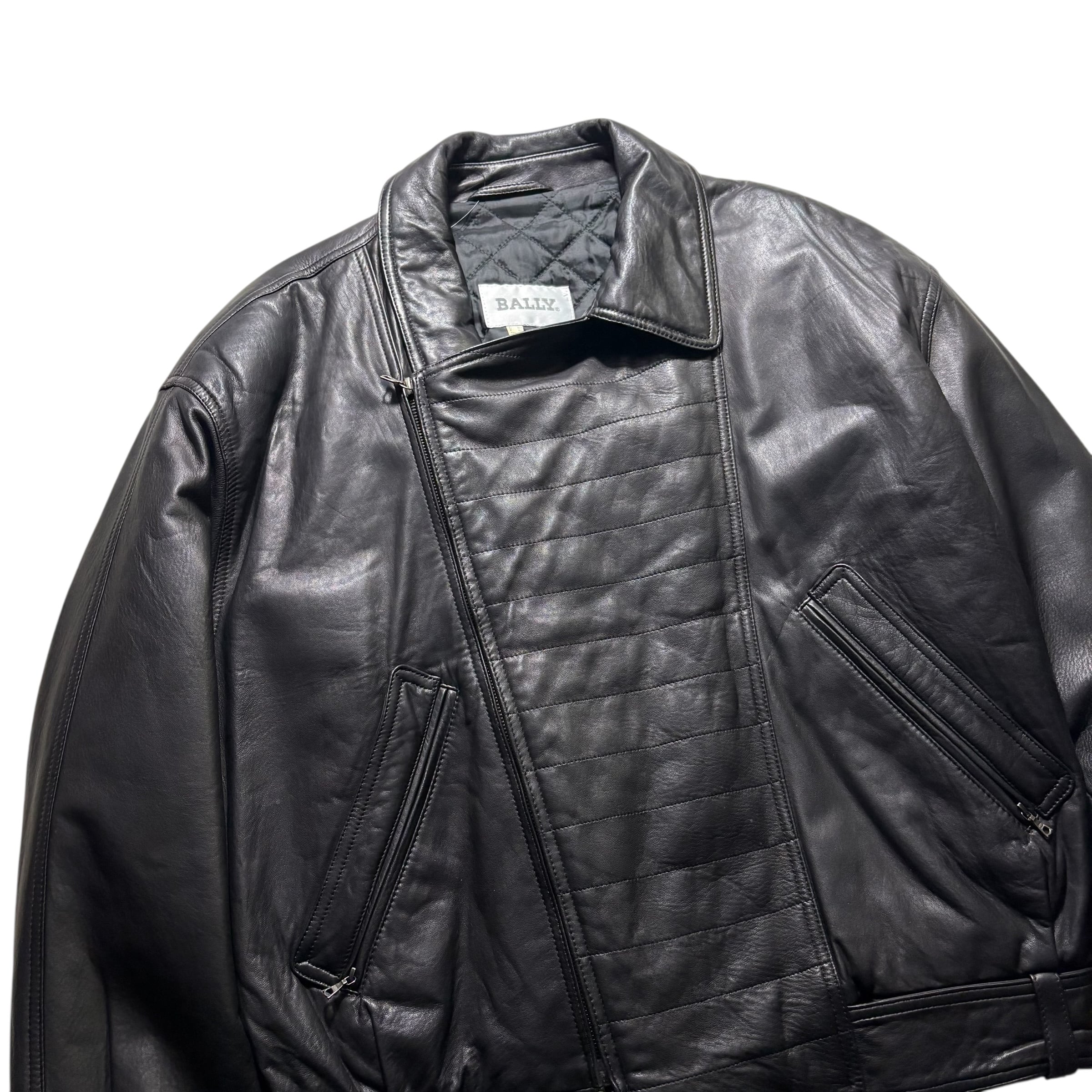 BALLY ブラックレザーシングルライダースジャケット vintage BALLY black leather riders jacket | NOIR ONLINE