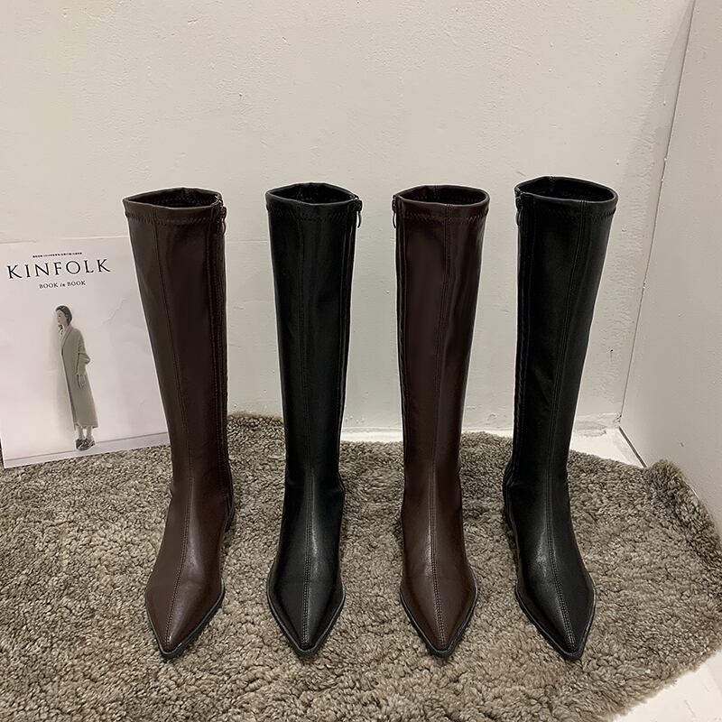 ロングブーツレディースウィンターカジュアルサイドジッパーソリッド カラー 靴 シューズ 冬物 ソリッドカラー フェイクシューズ74944718361