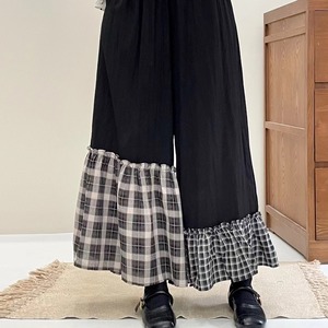 チェック柄アシメフリルワイドパンツ ・12612