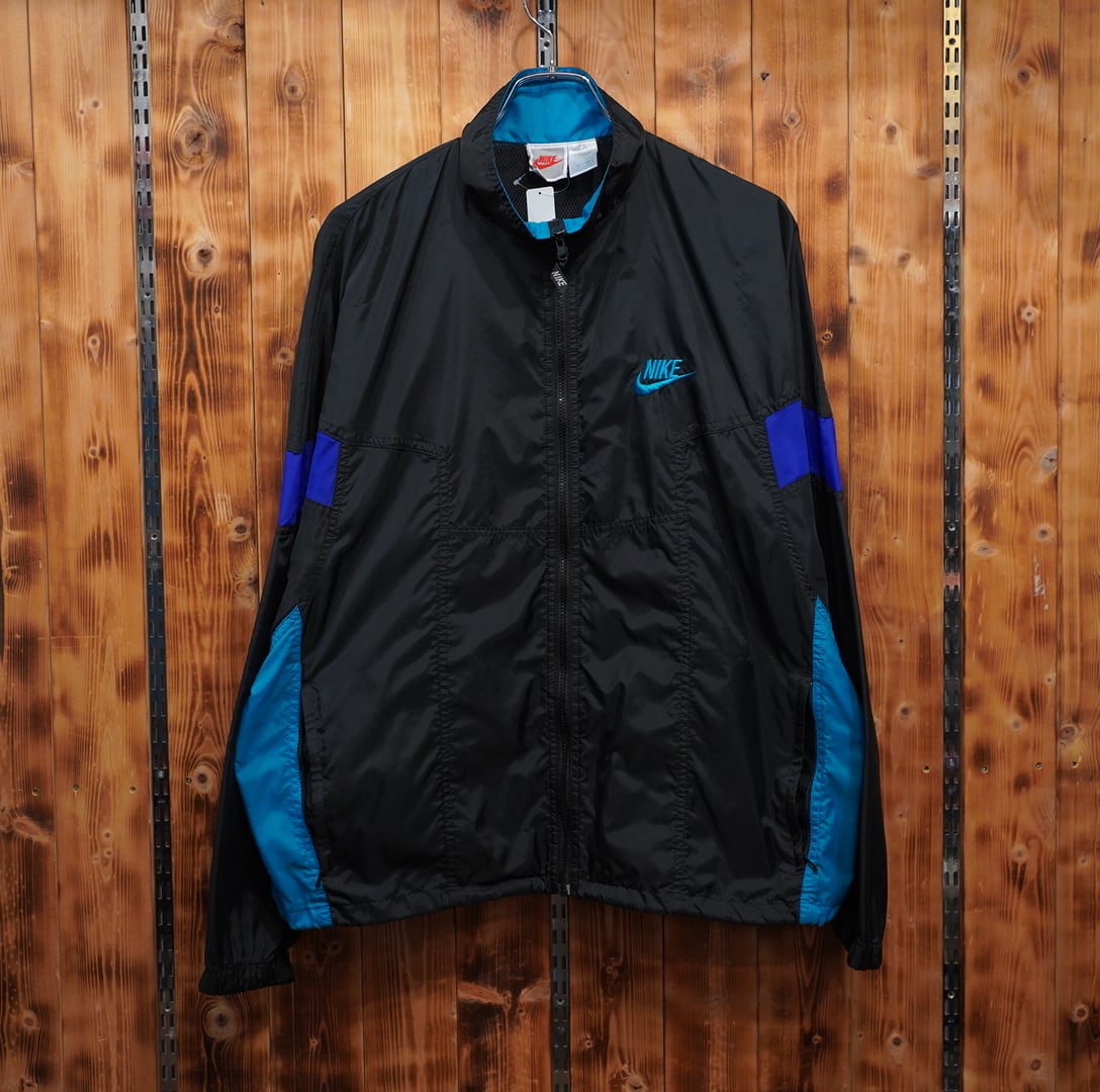 80s90s nike ナイロンジャケット L/ナイキ ブラック パープル ブルー