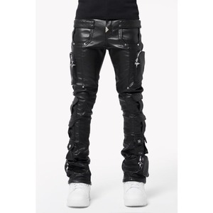 GUAPI / obsidian black cargo leather pants