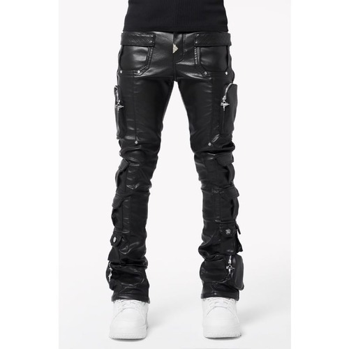 GUAPI / obsidian black cargo leather pants