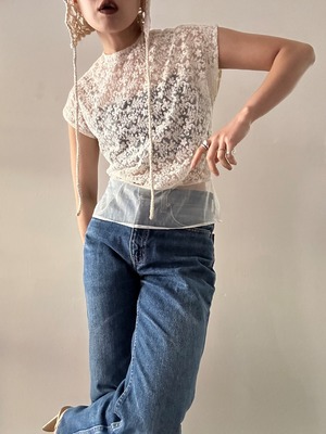 50-60s Vintage Sleeveless Sheer Lace Blouse