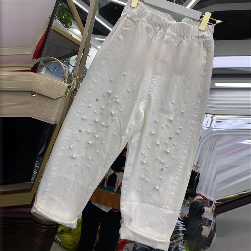 ストレッチウェストジーンズ 薄手ルーズスプリングスタイルパンツ エラスティック 伸縮 大きめサイズ 春物 ミックスインファッション57875236833