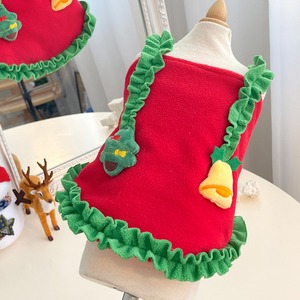 【PET】秋冬限定クリスマス風赤と緑の配色クリスマスツリー&ベル飾りペットサスペンダースカート