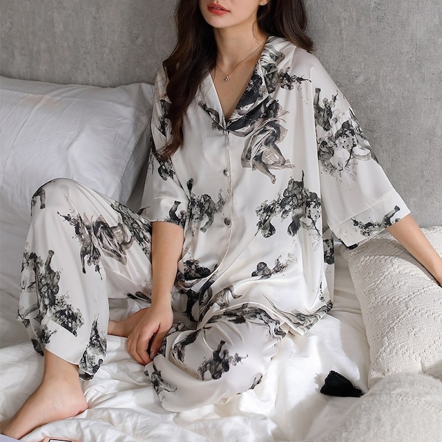 【M-XL】monotone flower pattern cardigan style pajamas p875