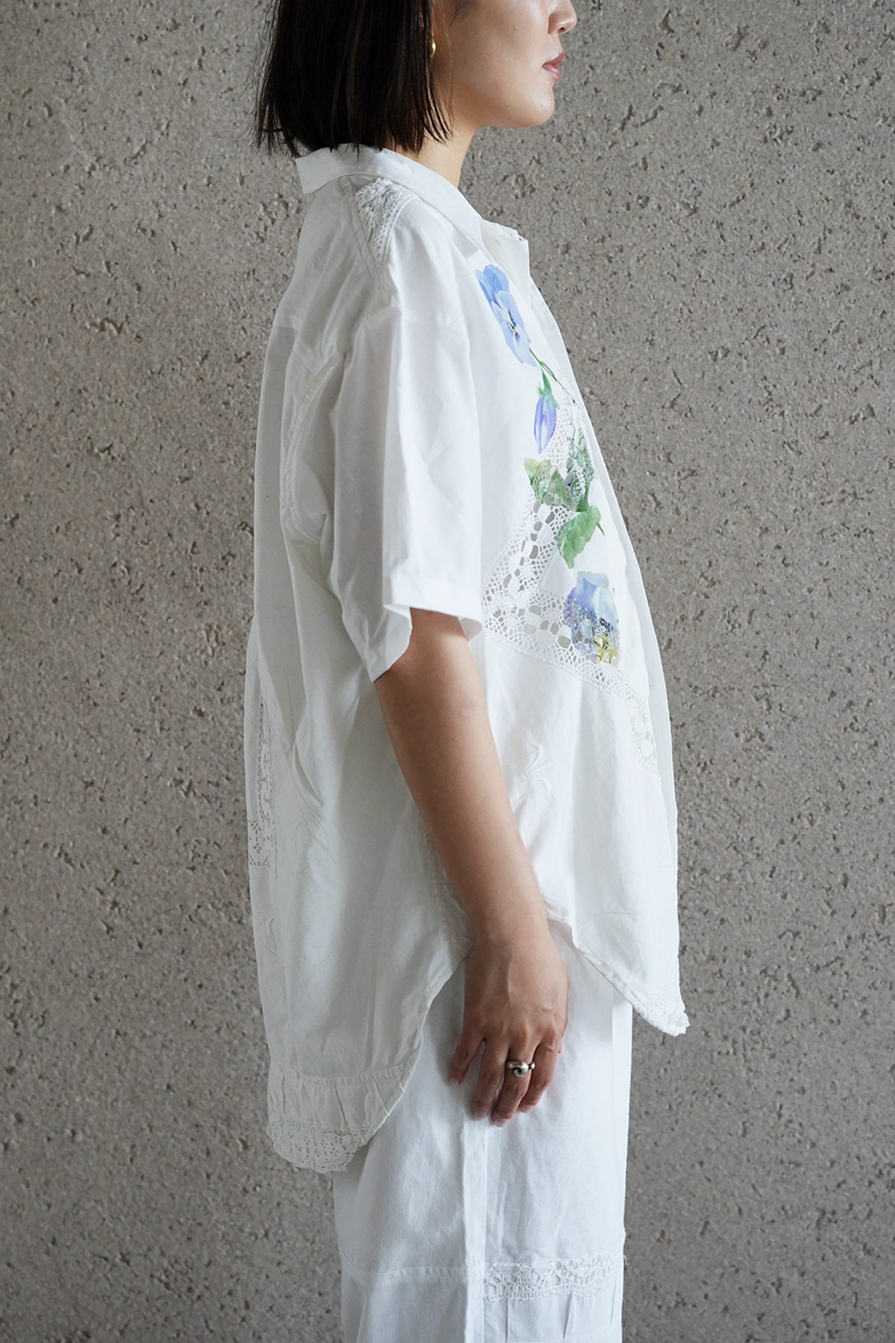 lace open collar shirt pansy echinacea