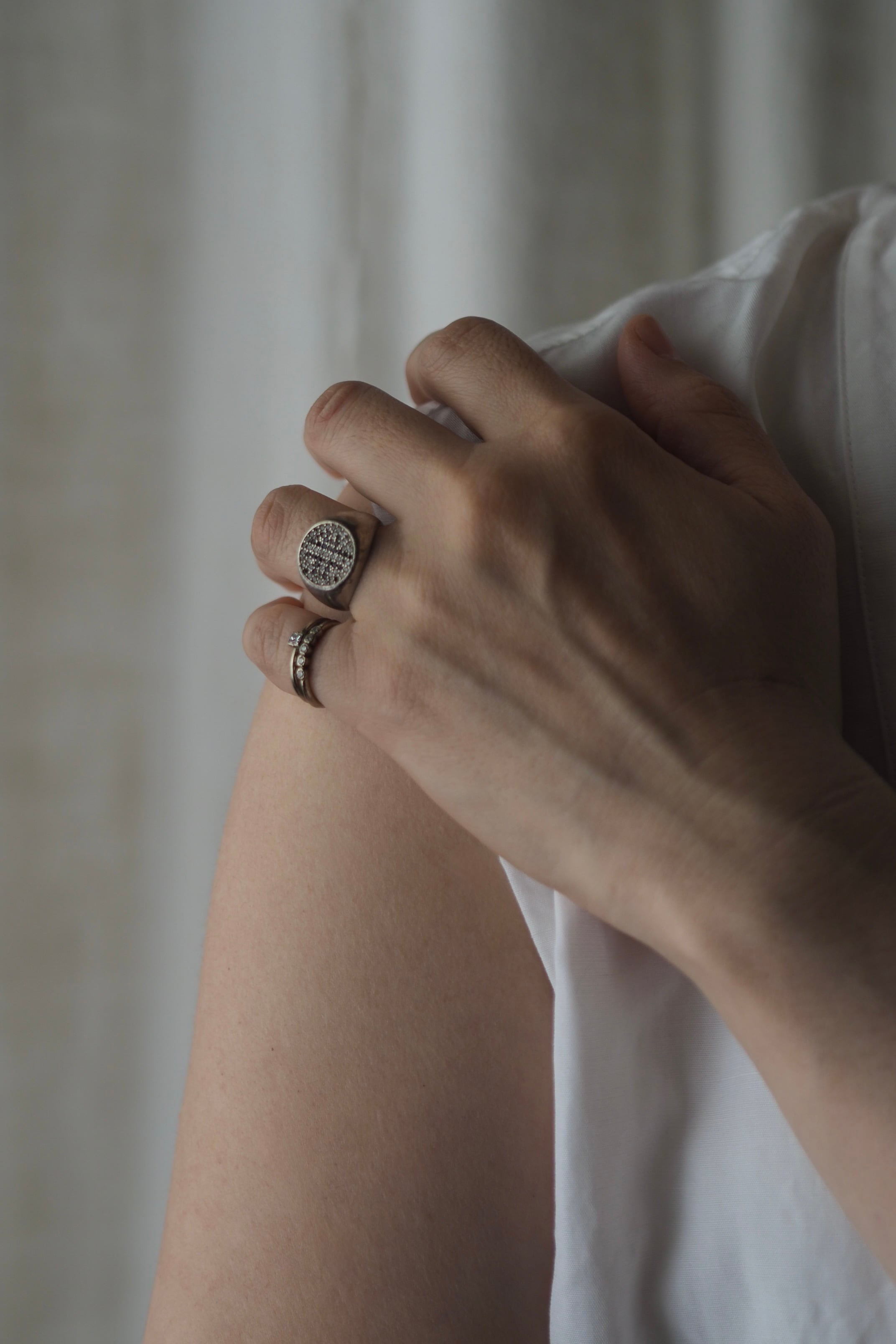 オニキス十字シグネットリング-vintage silver signet ring