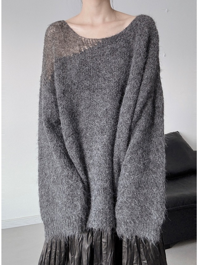 Loose semi-hollow knit top 2color [T2542]
