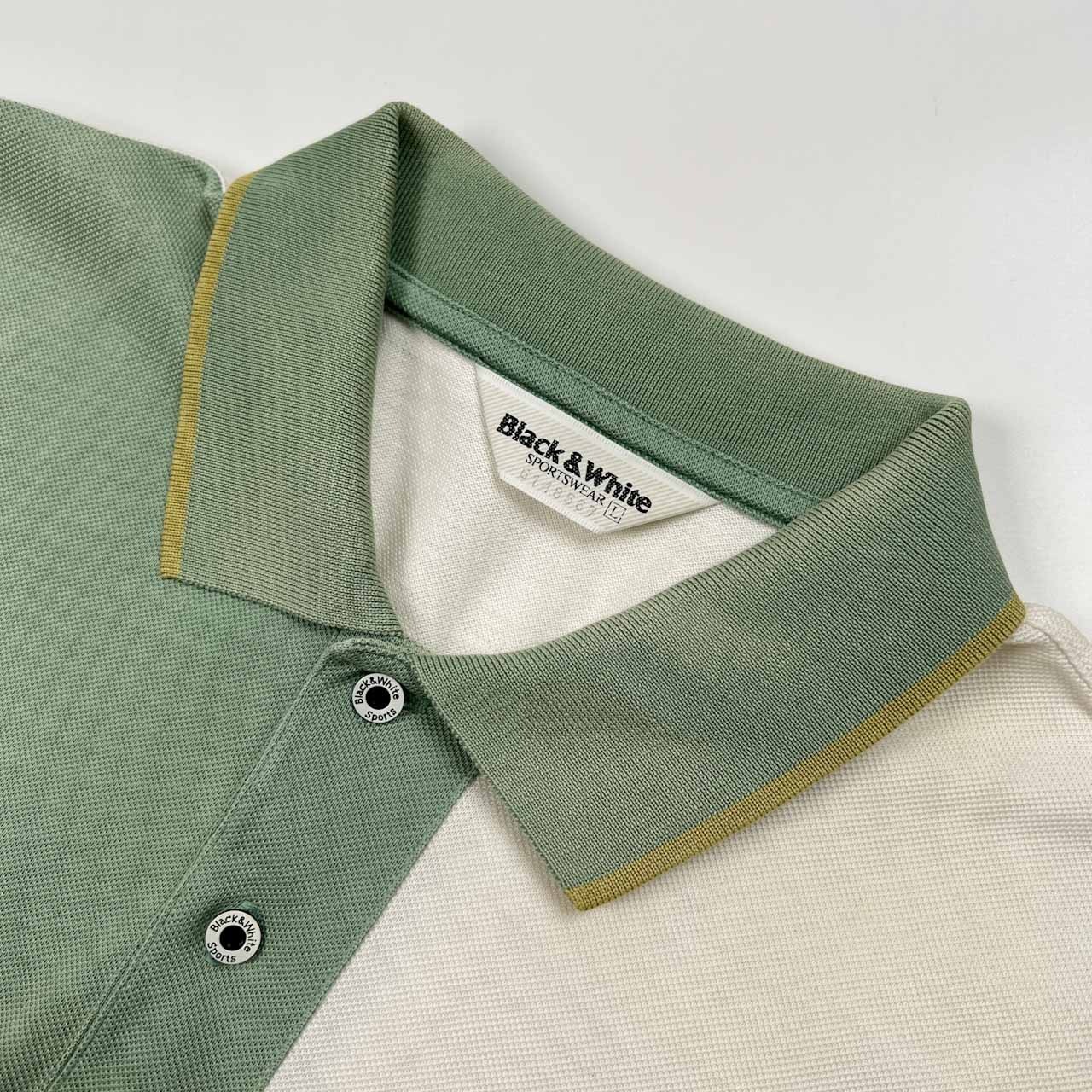 Black&White ブラックアンドホワイト 切り替えデザイン 鹿の子 半袖 ポロシャツ サイズ L /メンズ/ゴルフ/ホワイト×グリーン系
