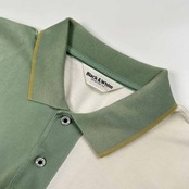 Black&White ブラックアンドホワイト 切り替えデザイン 鹿の子 半袖 ポロシャツ サイズ L /メンズ/ゴルフ/ホワイト×グリーン系