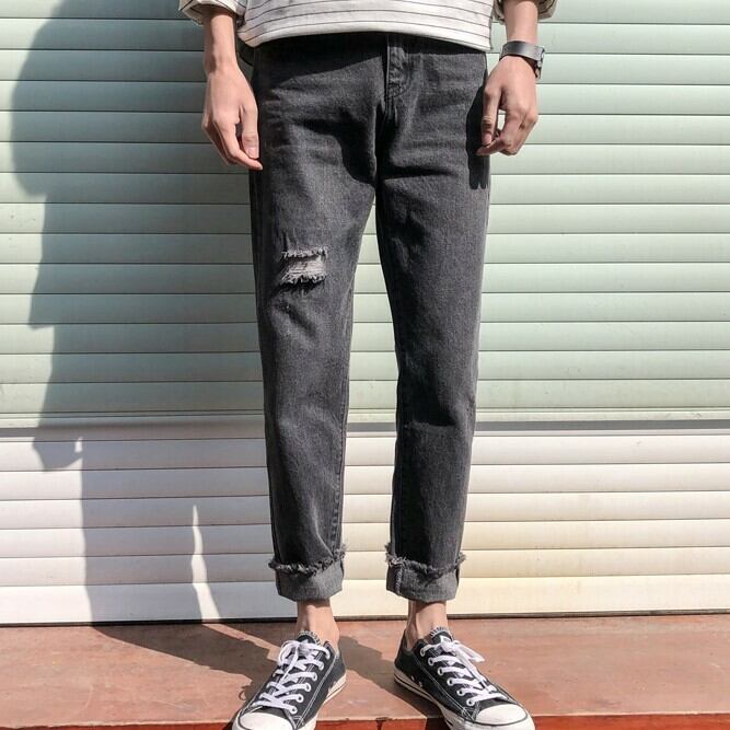 全2色 デニム パンツ ストレート カジュアル ワイド 無地