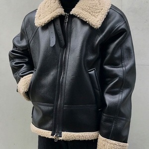 フェイクボアレザーネックベルトブルゾン　1008