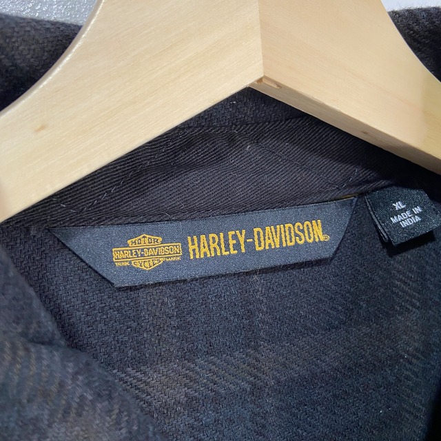 『送料無料』HARLEY-DAVIDSON チェック柄ヘビーネルシャツ　星条旗　ロゴ