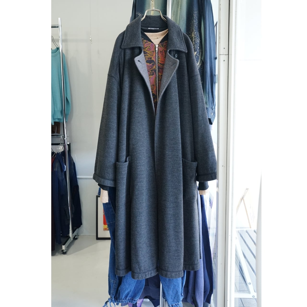 SOPRANI DONNA チャコールグレー ツーフェイス ガウンコート(表記40・実寸L相当)|NA447