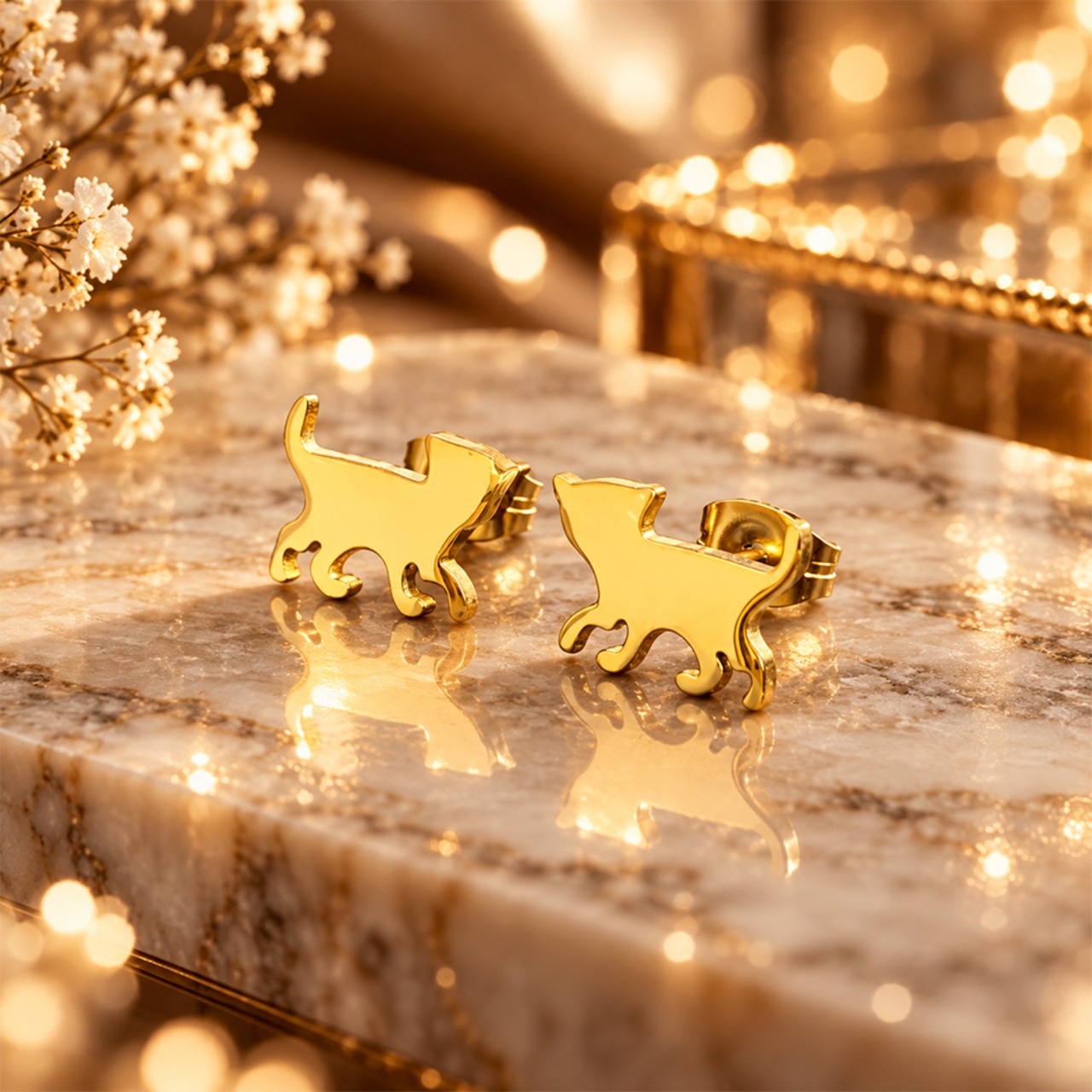 ネコ ピアス ゴールド 50 金属アレルギー対応 ステンレス 両耳セット レディース 小ぶり 猫モチーフ ネコ 猫 ねこ