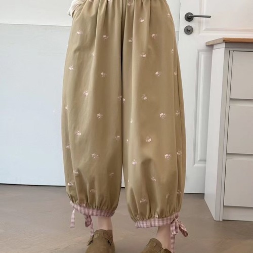 2色/サイドリボンフラワー刺繍パンツ ・12657