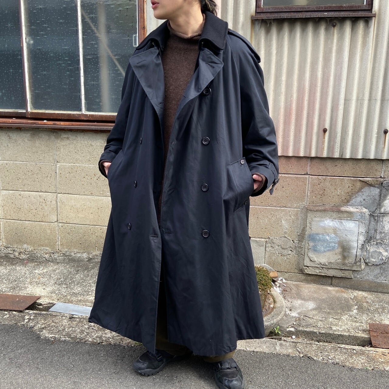 80年代 カナダ製 Aquascutum アクアスキュータム ブラック トレンチ  