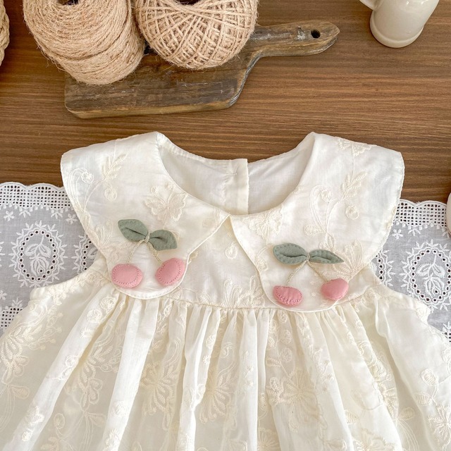 【BABY】チェリー刺繍レースノースリーブワンピース - 9
