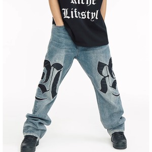 【DRIP2452】NR Big Alphabet Patch Embroidered Denim