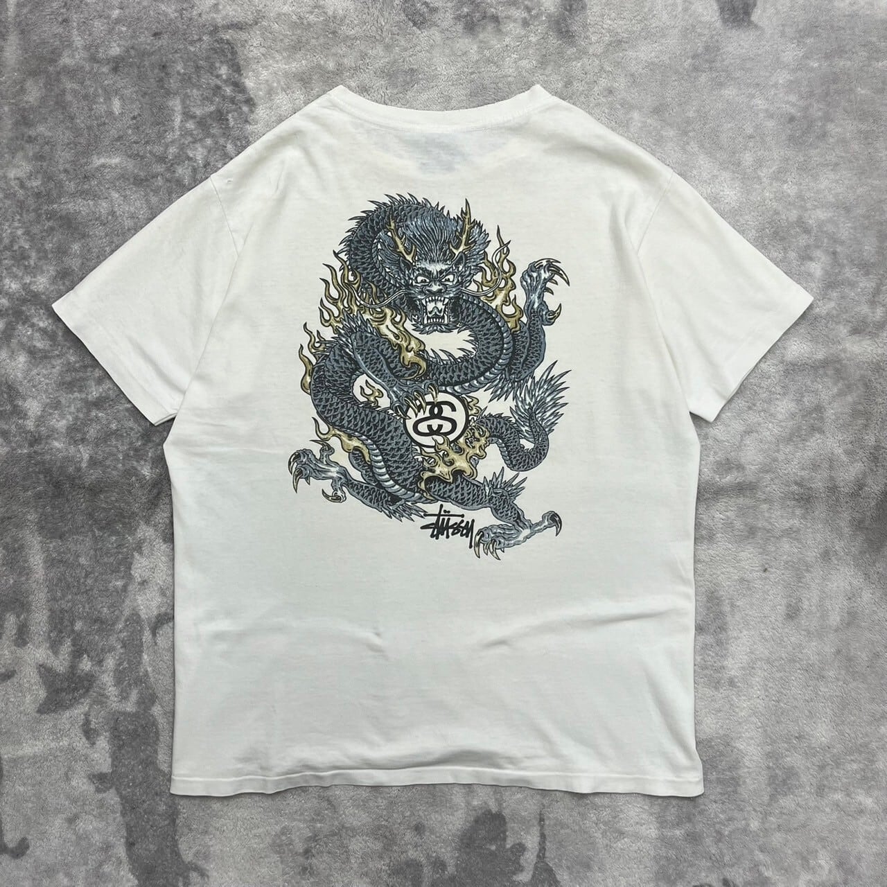 90s USA製 STUSSY ステューシー Tシャツ 半袖 ドラゴン 紺タグ バック