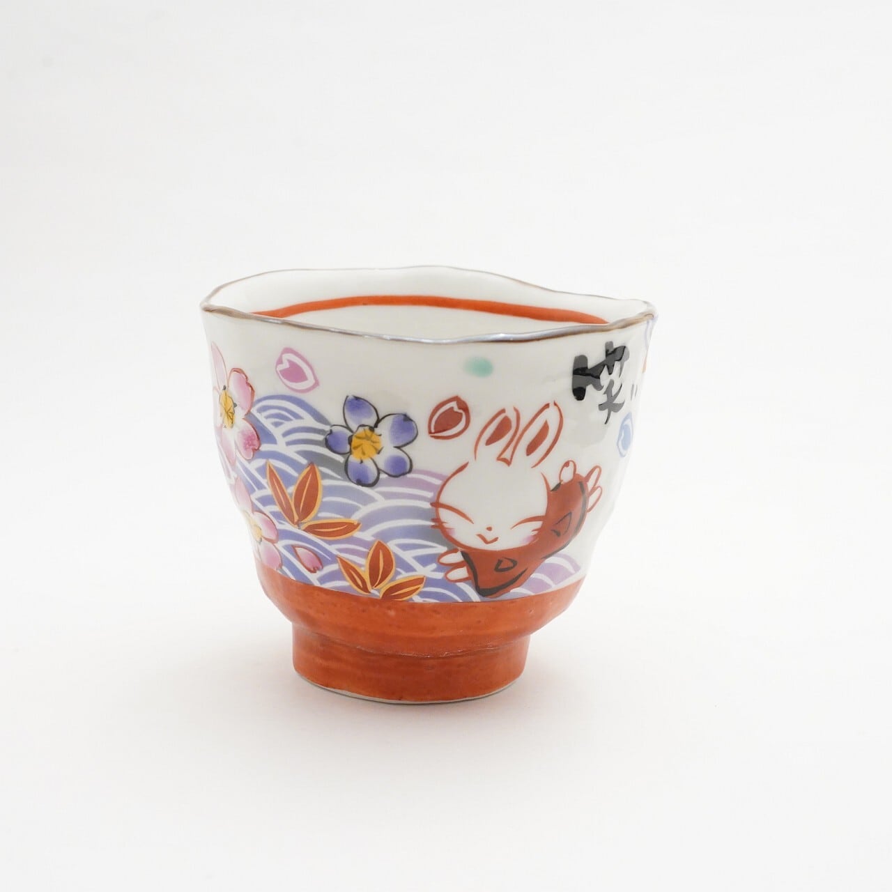 【夕立窯】清流桜うさぎ 湯呑 14-B