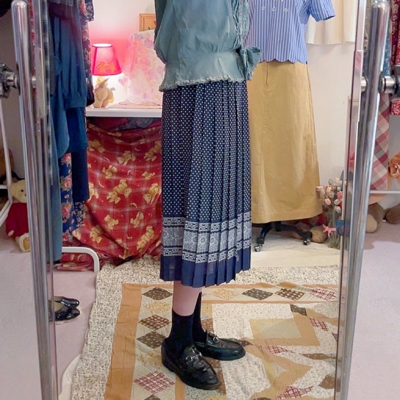 flower lace printed pleats skirt