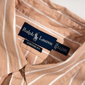 90s Ralph Lauren ラルフローレン CUSTOM FIT ストライプ BD ボタンダウン 長袖 シャツ LL /ピンク・ベージュ系 メンズ ビンテージ