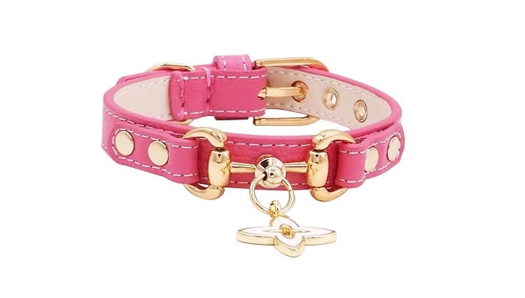 本革・スワロフスキ・グラスストーンの犬用首輪 本革・スワロフスキ・グラスストーン 犬用首輪 花柄クリスタル犬用