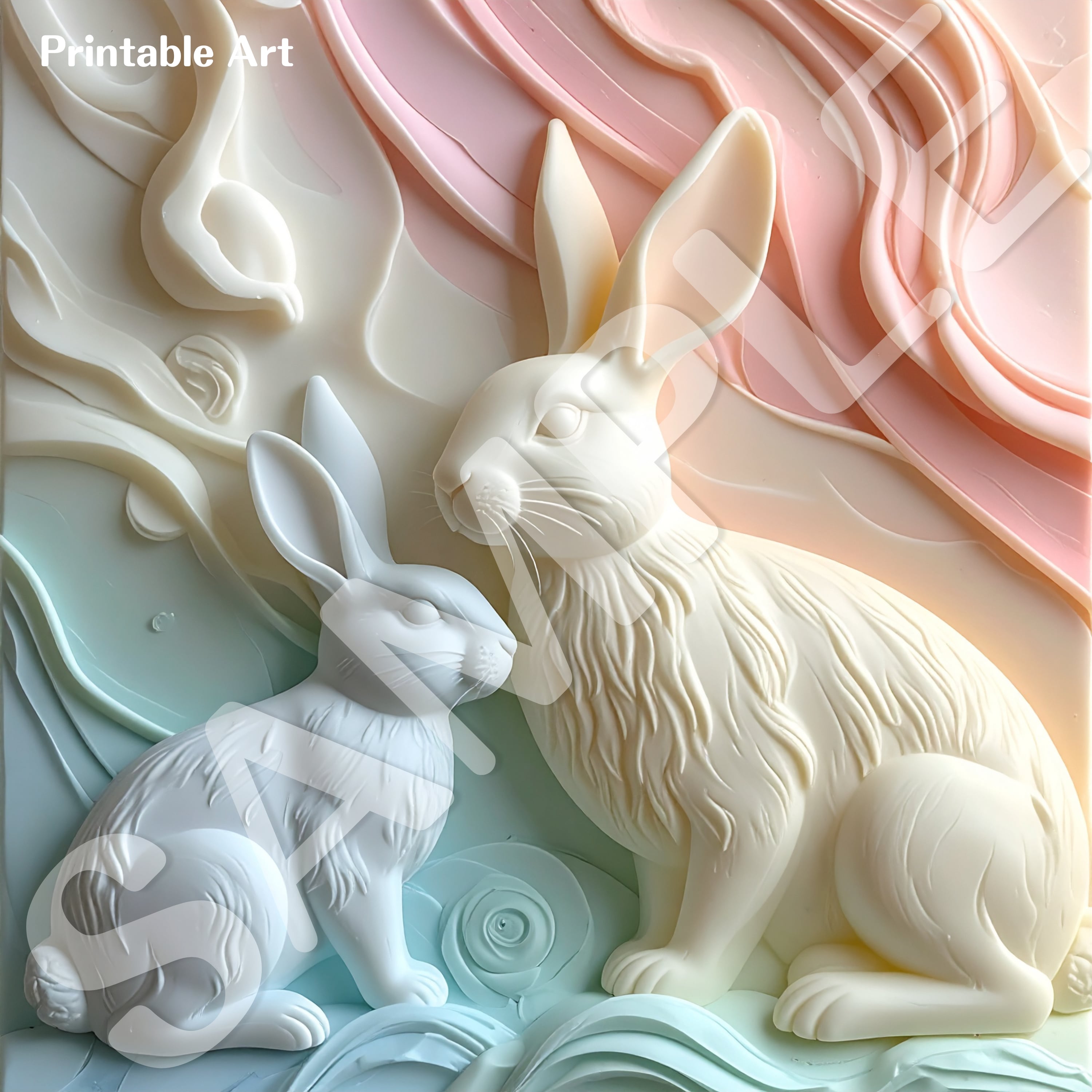 【ダウンロード専用】うさぎの石鹸彫刻アート｜４種セット｜プリンタブルウォールアート